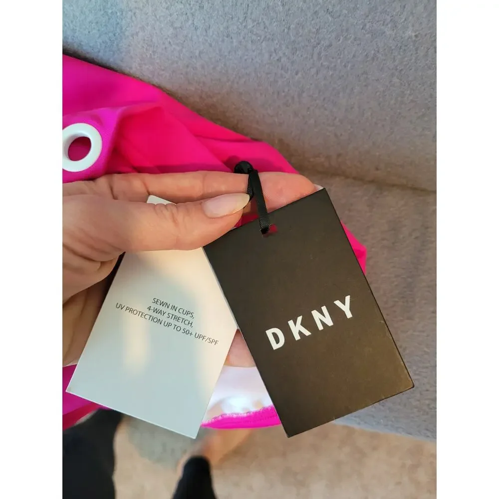 DKNY Plunge One Piece Swimsuit 8 NWT Pink Resort Vacation Slimming Summer Swim - Picture 14 of 16